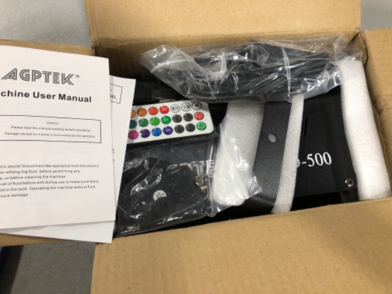 Photo 1 of Smoke Machine, AGPTEK Fog Machine with 13 Colorful LED Lights Effect, 500W and 2000CFM Fog with 1 Wired Receiver and 2 Wireless Remote Controls, Perfect for Wedding, Halloween, Party and Stage Effect