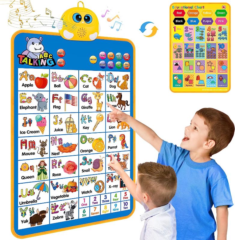 Photo 1 of Electronic Alphabet Wall Chart, Talking ABC, 123s, Music Poster, Kids Learning Toys for Toddlers 1-3, Interactive Educational Toddler Toy, Gifts for Age 1 2 3 4 5 Year Old Boys Girls - Blue Alphabet - Blue