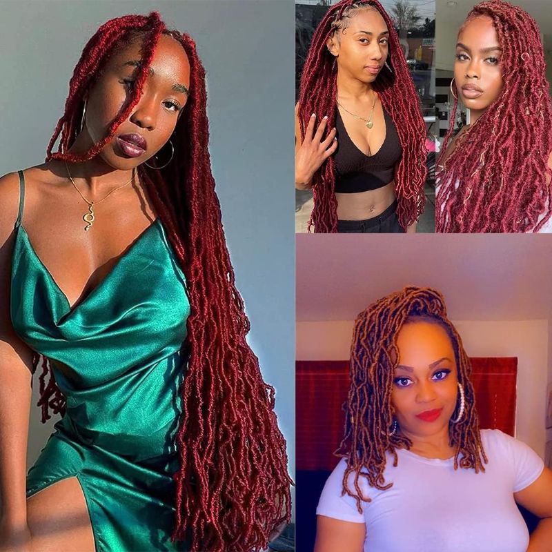 Photo 1 of 144 Strands Short Burgundy Faux Locs Crochet Hair 14 Inch Bug Color New Soft Locs wavy Dreadlocks Braids 8 Packs Ginger Red Pre-Looped Crochet Hair for Black Women (14 Inch 8 packs Bug)