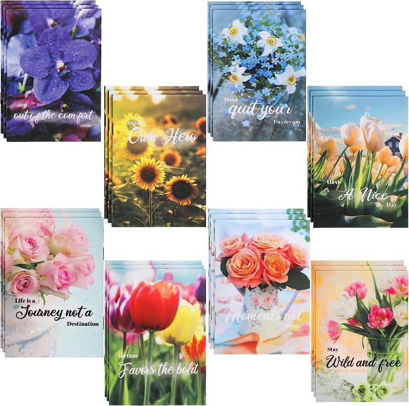 Photo 1 of 48 Pcs Floral Notebooks Flower Inspirational Notepads Motivational Mini Pocket Notebooks Christian Faith Verse Notebook Rustic Quotes Journals for Women Gift Office School Travel, 8 Styles 32 Pages