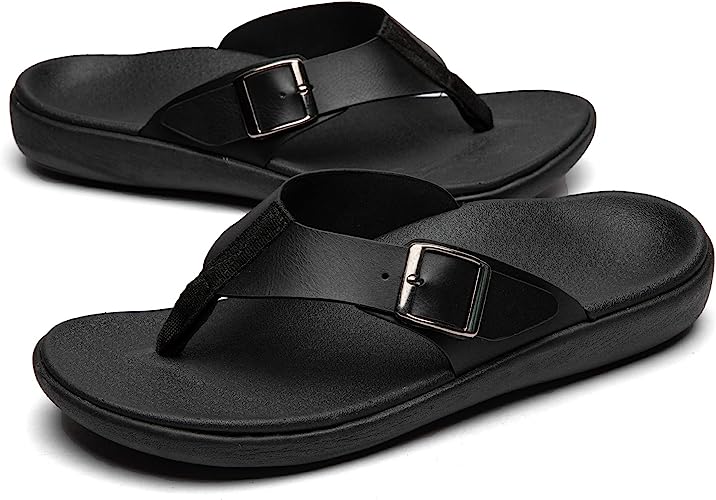 Photo 1 of [Size 10] BERLATIM Mens Orthotic Plantar Fasciitis Sport Flip Flops Comfort Casual Thong Sandals Outdoor Indoor - Black