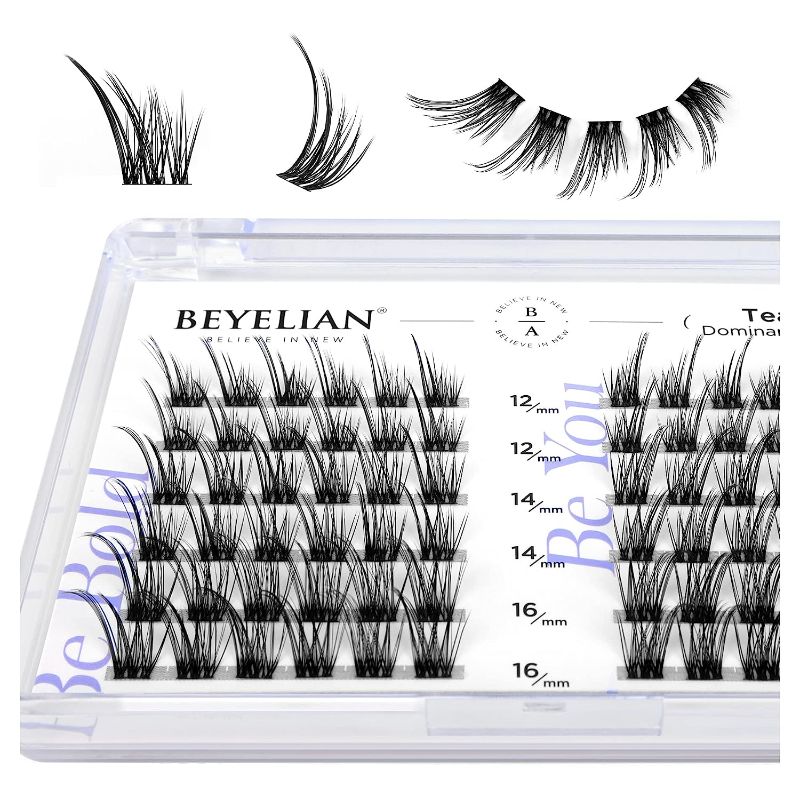 Photo 1 of BEYELIAN Lash Clusters, 72 Pcs Individual Cluster Lashes, 10-16mm DIY Eyelash Extension Super Thin Band Resuable Soft Glue Bonded Lash Extensions (504 and 505 Mix Black Band) 