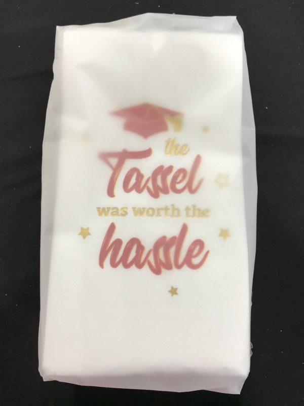 Photo 2 of Worth the Hassle Beverage Cocktail Napkins for Graduation (Red, Tassel)