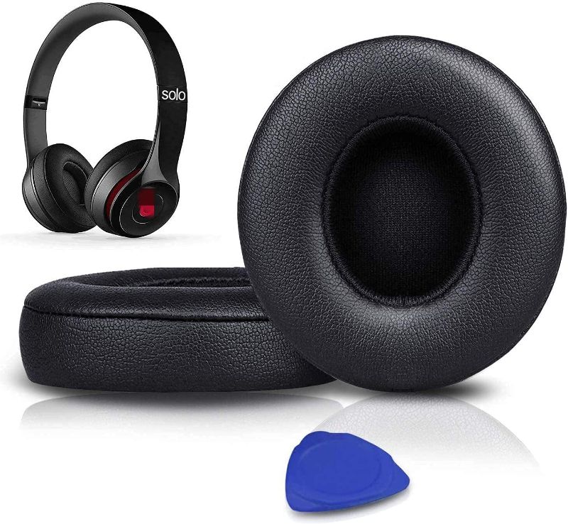 Photo 1 of Earpads Cushions Replacement for Beats Solo 2 & Solo 3 Wireless On-Ear Headphones, Ear Pads with Soft Protein Leather (Black)