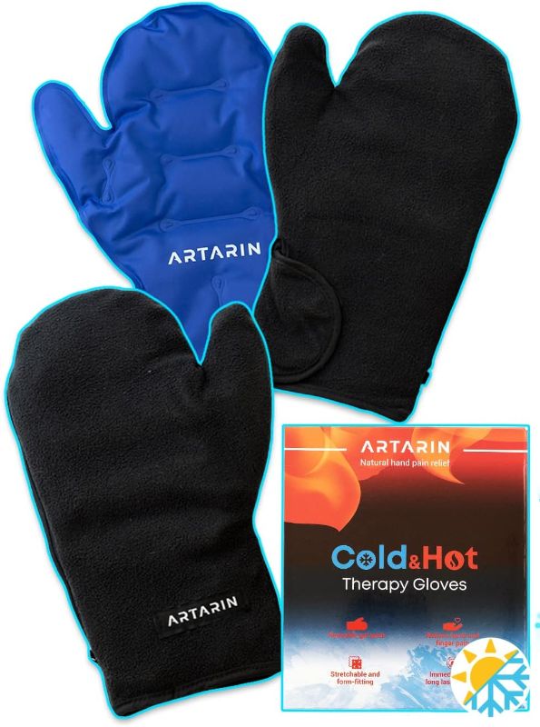 Photo 1 of  Hot and Cold Hand Therapy Gloves - Reusable Gel Ice Pack - Therapy Mittens for Arthritis - Carpal Tunnel - Neuropathy - Chemotherapy - Hand Injuries - Post Surgery (L-XL, Blue)