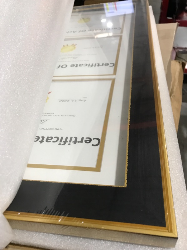 Photo 3 of Triple Certificate Frame Double Mat for (3) 8.5x11 Certificates Diplomas, gold portrait art decoration 
