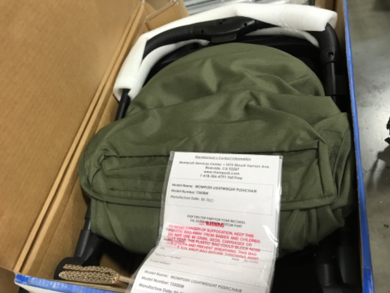 Photo 1 of Mompush Lithe V2 Lightweight Stroller + Snack Tray, Ultra-Compact Fold & Airplane Ready Travel Stroller, Near Flat Recline Seat, Cup Holder, Raincover & Travelbag Included Forest