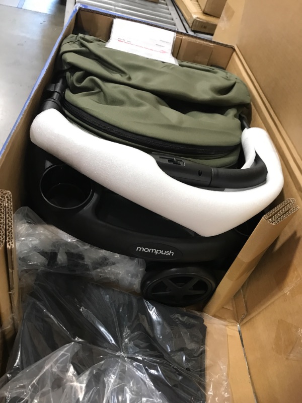 Photo 2 of Mompush Lithe V2 Lightweight Stroller + Snack Tray, Ultra-Compact Fold & Airplane Ready Travel Stroller, Near Flat Recline Seat, Cup Holder, Raincover & Travelbag Included Forest