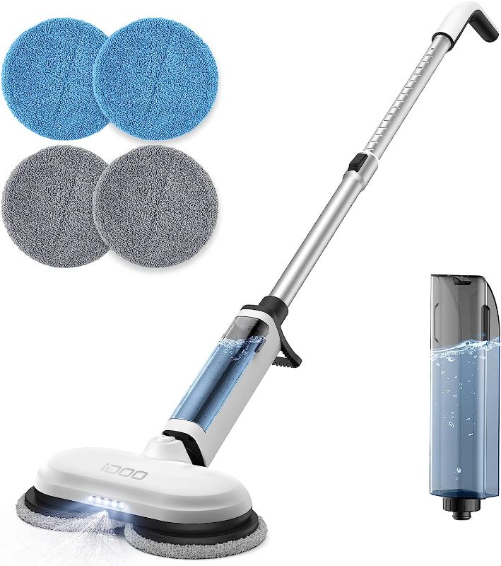 Photo 1 of [2023 Upgraded] Cordless Electric Mop, iDOO Dual-Motor Electric Spin Mop with Detachable Water Tank & LED Headlight, Electric Floor Mop for Tile, Hardwood, Laminate, Vinyl, 46dB Quiet Clean & Waxing
