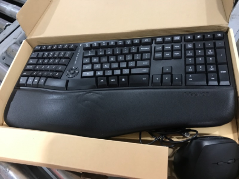 Photo 1 of MEETION Ergonomic Wireless Keyboard and Mouse, Ergo Keyboard with Vertical Mouse, Split Keyboard with Cushioned Wrist, Palm Rest, Natural Typing, Rechargeable, Full Size, Windows/Mac/Computer/Laptop