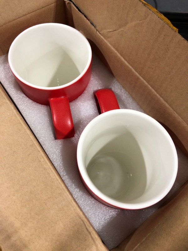 Photo 1 of 20 Ounces Large Coffee Mugs, Smilatte M007 Plain Tall Ceramic Cup with Handle for Dad Men, Set of 2, Red 2 Count (Pack of 1) Red