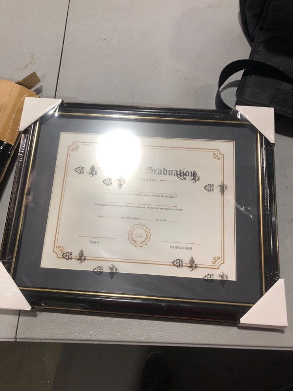 Photo 1 of GraduationMall 8.5x11 Diploma Frame with Black over Gold Mat or Display 11x14 Certificate without Mat,Solid Wood & UV Protection Acrylic,Glossy Black Finish with Gold Trim Black With Gold Trim 11x14 or 8.5x11 with Mat