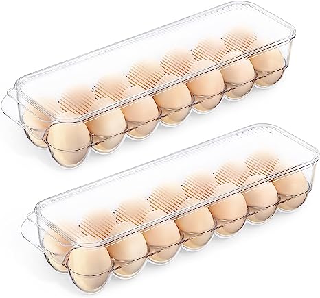 Photo 1 of 2 Pack, 14 Egg Holder for Refrigerator, Clear Plastic Egg Storage Container, Fridge Egg Organizer, Clear Refrigerator Organizer Bins, Stackable Egg Tray w Lid & Handle