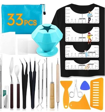 Photo 1 of 33Pcs Weeding Tools For Vinyl T-Shirt Ruler Guide With Scrap Collector Craft Tool Set For Silhouettes,Lettering,Splicing
