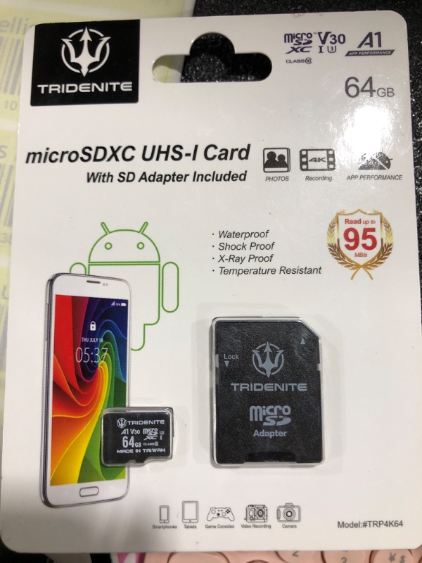 Photo 2 of TRIDENITE 64GB Micro SD Card, MicroSDXC Memory for Nintendo-Switch, GoPro, Drone, Smartphone, Tablet, 4K Ultra HD, A1 UHS-I U3 V30 C10, Up to 95MB/s Read, with SD Adapter
