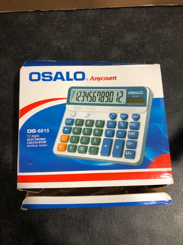 Photo 2 of Desktop Calculator Extra Large 5in LCD Display 12-Digit Big Button Giant Accounting Calculator, Battery & Solar Powered, for Office Business & Home(OS-6815) OS-6815-11018382974
