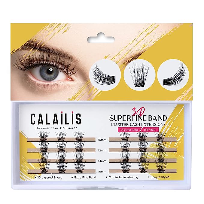 Photo 1 of 3 packs of Lash Clusters,CALAILIS Cluster Lashes Individual Lashes Superfine Brand Natural Look Reusable DIY Eyelash Extension 0.07mm 24Pcs Eyelash Clusters(Style3 MIX Black Brand)
