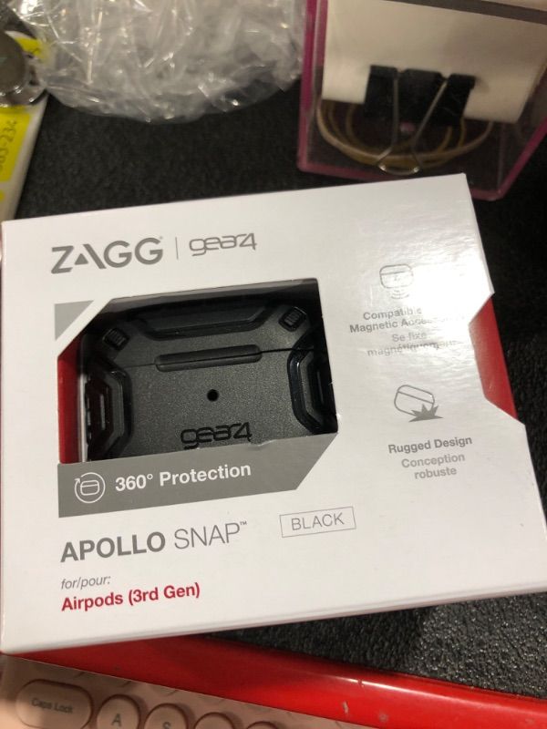 Photo 1 of Gear4 Apollo Snap Case for AirPods 3rd Generation - Wireless Charging Compatible - Carabiner Key Ring Included - Black Black AirPods 3