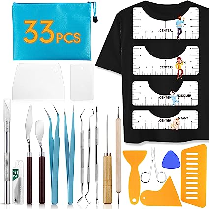 Photo 1 of 33pcs Vinyl Weeding Tools with T-Shirt Ruler Guide ,Craft Tools Set for DIY Heat Transfer Printing, Weeding Vinyl,Silhouettes,Scrapbooking,Lettering, Cutting, Splicing.

