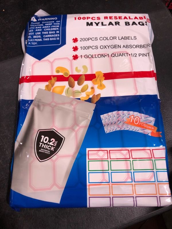 Photo 1 of 100 Packs Reusable Mylar Bags with Oxygen Absorber 1 Gallon( 9.44 Mil,10"x14" 6"x9" 4.3"x6.3" ) Mylar Bags for food storage for Grains, Wheat, Rice, Legumes, Meat Long Term Food Storage Home Organization Daizi100