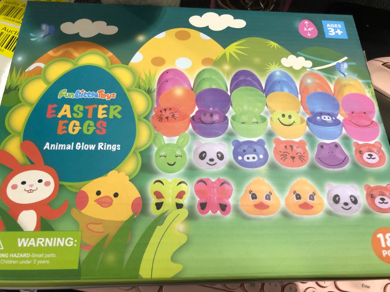 Photo 1 of FUN LITTLE TOYS 18Packs Easter Eggs Prefilled with Light Up Rings, Flashing Glow Rings in The Dark, Easter Party Toys for Kids, Easter Basket Stuffers, Easter Egg Fillers