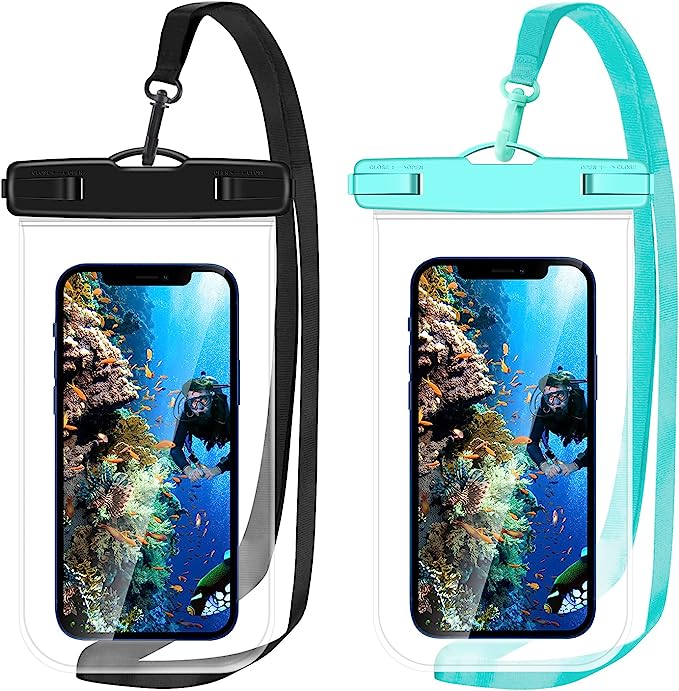 Photo 1 of v-Golvin Universal Waterproof Phone Pouch IPX8 Underwater Case Cell Phone Dry Bag for iPhone 13 12 11 Pro Max SE 2020 XS Max XR 8 7 6s Plus S22 S21 Note 20 Ultra & Smart Phones Up to 7"-Black+Teal
