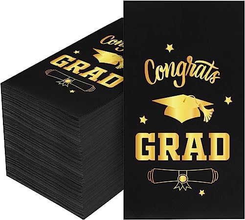 Photo 1 of 100 Pcs Congrats Grad Napkins Graduation Party Paper Napkins Supplies Class of 2023 Disposable Napkins 2-Ply Guest Towels for School University College Decors (Black, Gold) https://a.co/d/eXVq3ja