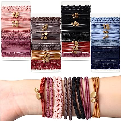 Photo 1 of 100 Pcs Hair Ties Bracelet, Boho Hair Ties for Women Girls, Cute Ponytail Holders, Hair Elastics Band for Thin Long Curly Hair, Morandi Colors