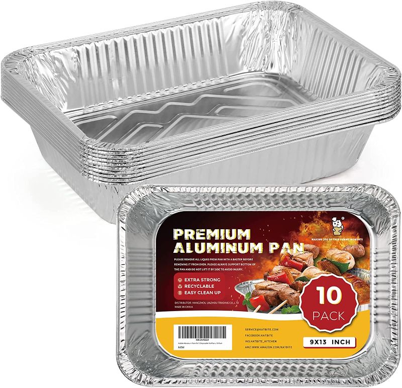 Photo 1 of katbite 9x13 Half Size Aluminum Foil Pans, Disposable 10 Pack Baking Pans, Square Aluminum Baking Pans, Foil Pans Great for Cooking, Heating, Storing, Prepping Food 