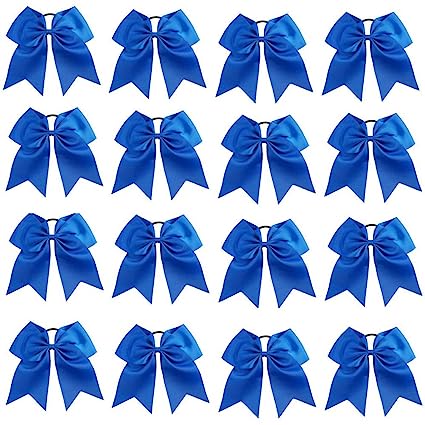 Photo 1 of 16PCS 8" Large Cheer Hair Bows Ponytail Holder Elastic Band Handmade for Cheerleading Teen Girls College Sports (16 Pcs) (Blue) 