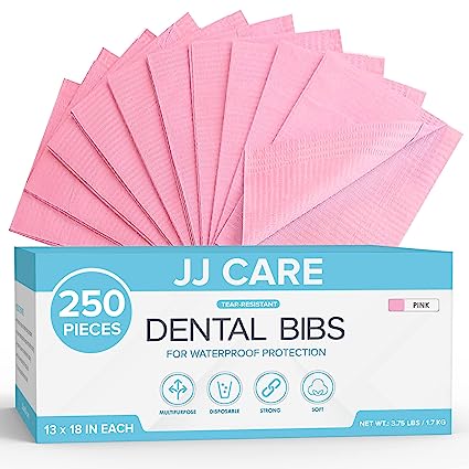 Photo 1 of JJ CARE Dental Bibs 3-Ply - 13" x 18" [Pack of 250] - Pink Dental Bibs, Waterproof Patient Bibs Dental, Medical & Dental Tray Covers, Tattoo Bibs, Medical Bibs Sheets, Nail Paper Towel 