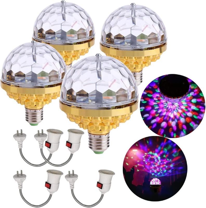 Photo 1 of 4PC Colorful Disco Rotating Magic Ball Light Bulb,Crystal Magic Ball with Sockets, New Colorful Rotating Magic Ball Light,Easter Dance Party Stage Light(Universal Socket)
