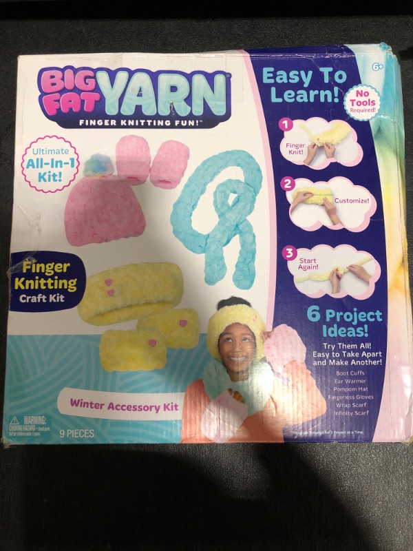 Photo 2 of Big Fat Yarn Winter Accessory Kit - Fun DIY All in One Finger Knitting Kit - Level 1: Beginner, Arts and Crafts for Kids Teens Tweens and Adults - 6 Project Ideas - Ages 6+