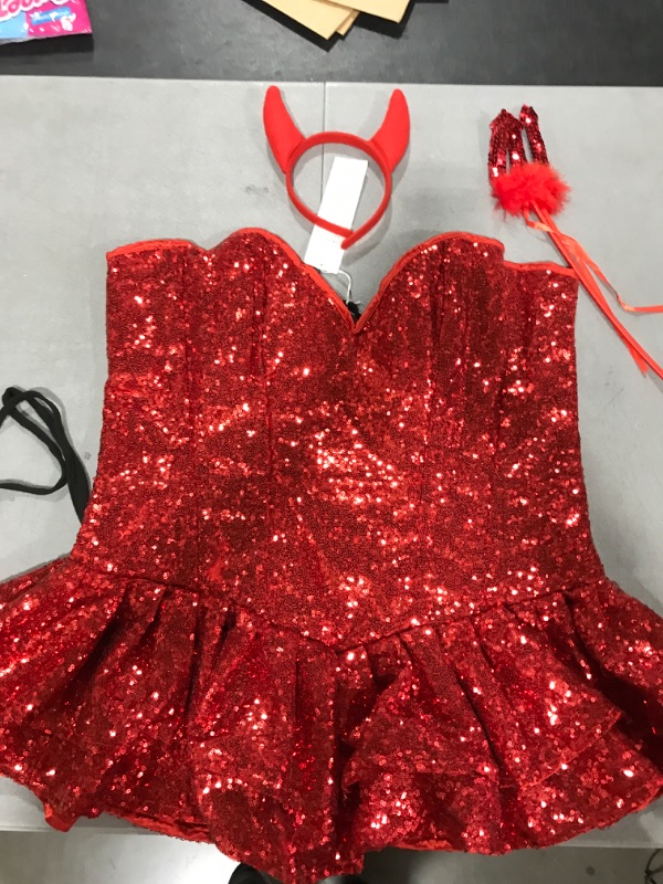 Photo 2 of [Size 2X] Daisy corsets womens Lavish 4 Pc Daring Devil Corset Costume Red 2X Plus