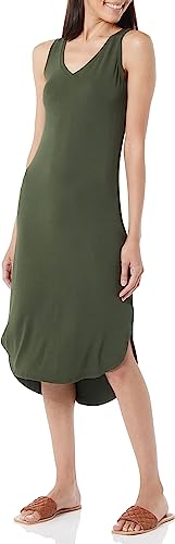 Photo 1 of Amazon Essentials Women's Jersey Standard-Fit Sleeveless V-Neck Midi Dress (Previously Daily Ritual) Rayon Blend Forest Green X-Large