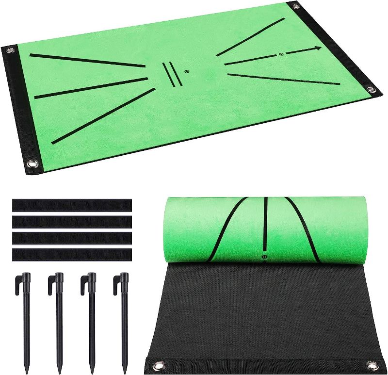 Photo 1 of 2 Pcs Golf Training Mats, Mini Portable Golf Mat Training Aid Rug for Swing Detection Batting, Game and Gift for Home Office Indoor and Outdoor, Convenient to Practice Golf (12"X24") 