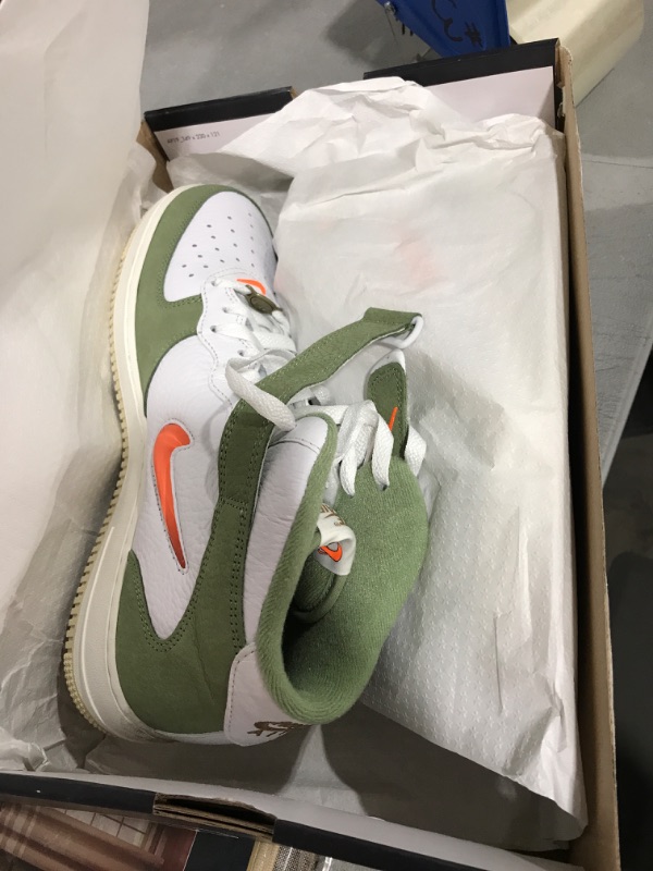 Photo 2 of Nike Air Force 1 Mid Qs Mens 9.5 White/Oil Green/Sail/Total Ora