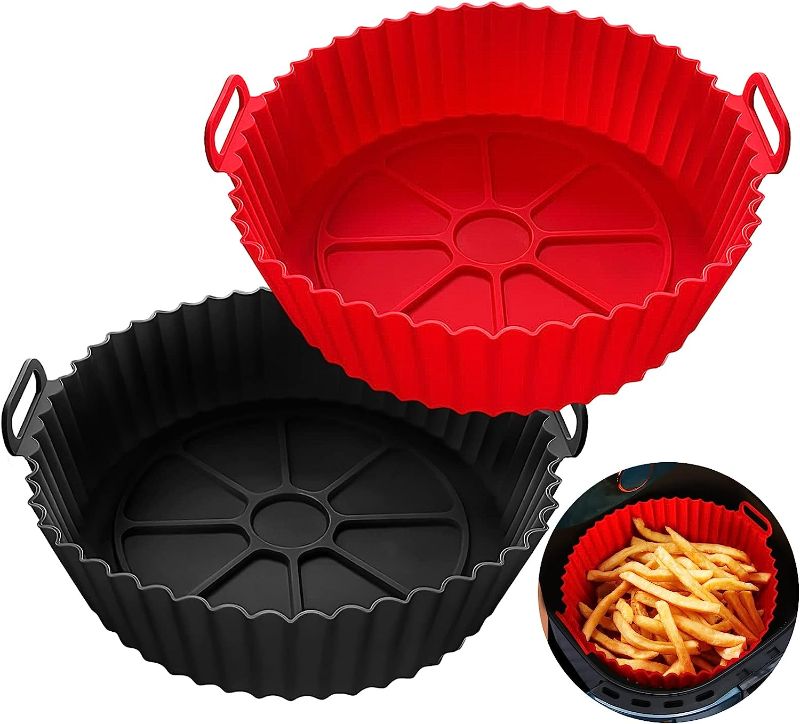 Photo 1 of 2pcs Silicone Air Fryer Liners 8 Inches Reusable Air Fryer silicone Liners Bpa Free Airfryer Silicone Liners Non-stick Replacement for Parchment Paper Liners Airfryer Liners Accessories