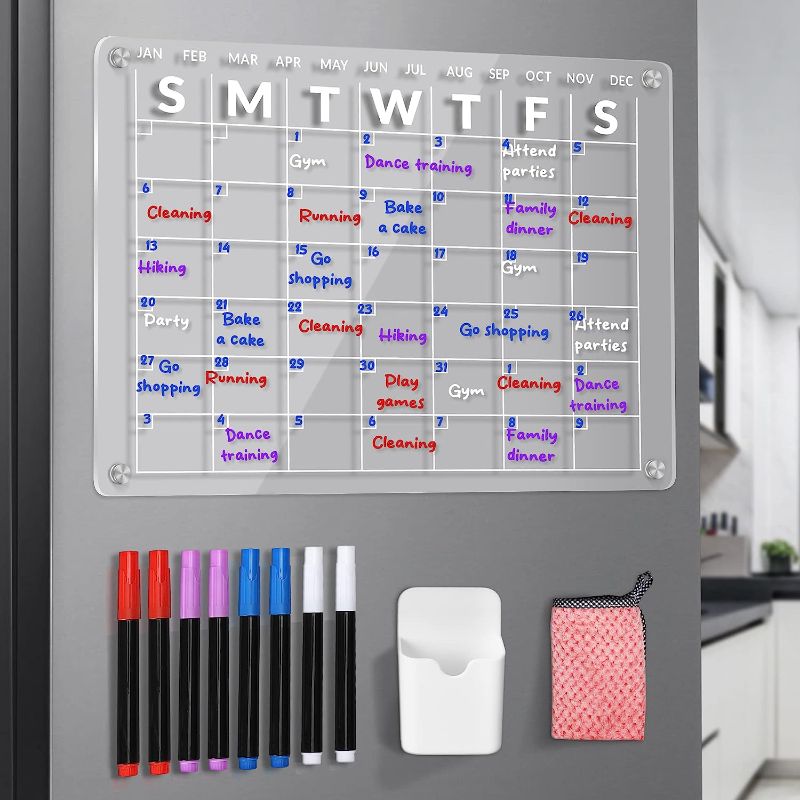 Photo 1 of Acrylic Magnetic Calendar for Fridge - Refrigerator Calendar with Monthly View - Acrylic Calendar for Fridge - Magnetic Fridge Calendar 16”x12" - Refrigerator Calendar 