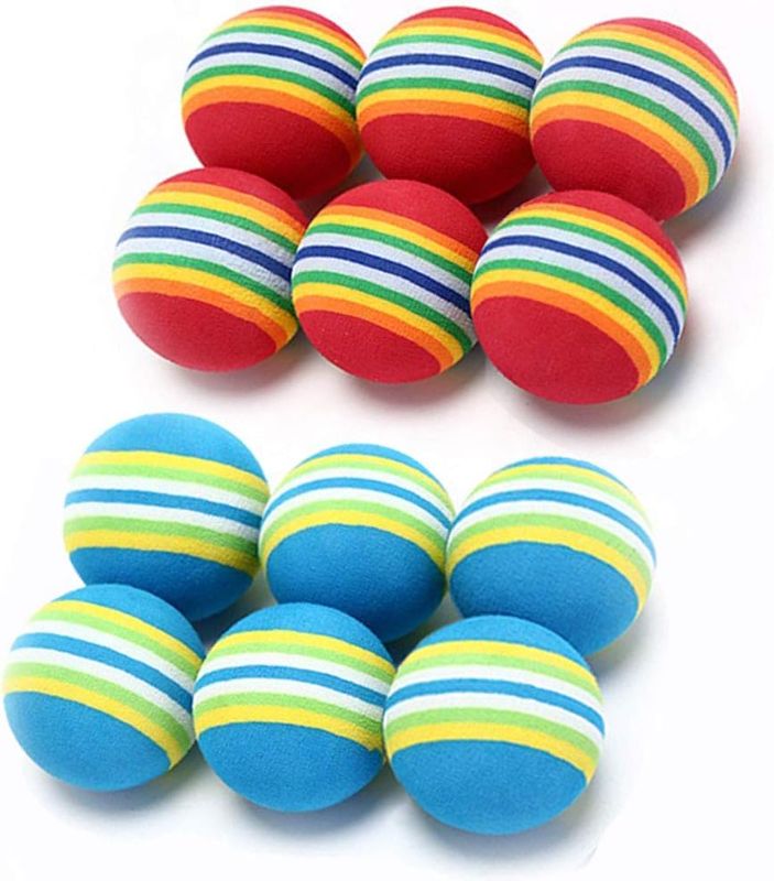 Photo 1 of 12 Pack 2 Color Rainbow Cat Toy Balls Soft EVA Foam Interactive Indoor Kittens Favorite Toys 1.38" Dia. Small Dogs Puppies Toy Balls Bulk Activity Chase Quiet Play Sponge Ball