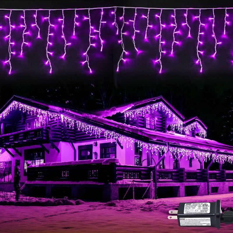 Photo 1 of 800 LED Halloween Icicle Lights, 8 Modes Purple Icicle Lights Outdoor Waterproof, Christmas Icicle Lights with 160 Drops Indoor Icicle Lights Plug in for Halloween Christmas Yard Decorations 