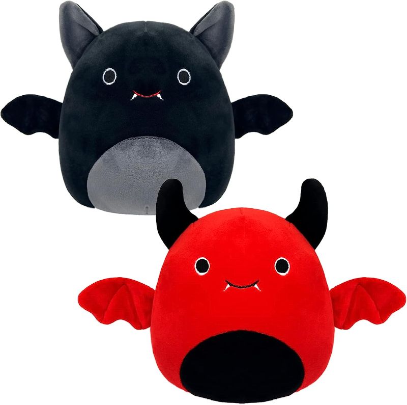 Photo 1 of Cute Bat Plush Toys, Set of 2 Stuffed Dolls, Stuffed Animals for Kids, Halloween, Christmas and Birthday Gift (Black and Red)

