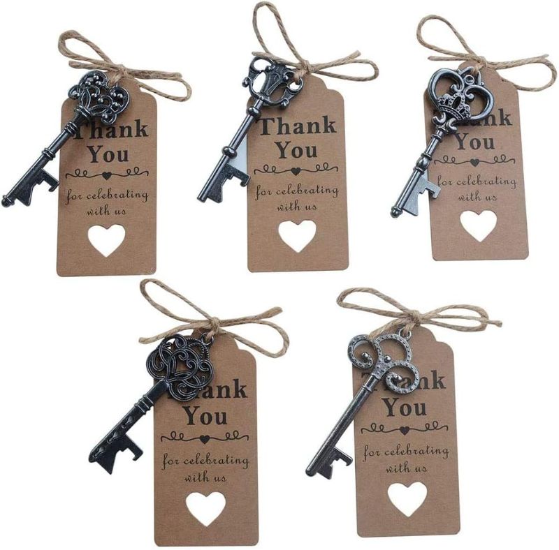 Photo 1 of 50pcs Black Skeleton Key Beer Bottle Opener With 100 Pcs Thank You Card and 98 Feet Hemp Rope for Wedding Party Favors (50pcs Black)
