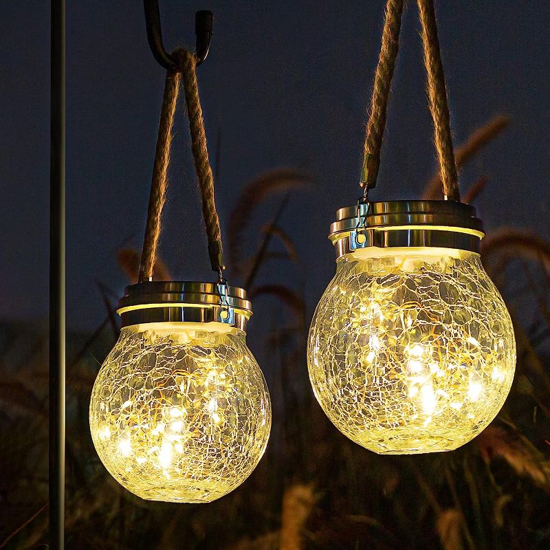 Photo 1 of Solar Lantern, 2 Pack Garden Decor Waterproof Outdoor Lanterns with 30 LED Christmas Decorations Solar Lights Patio Hanging Lights for Backyard Fence Pathway, Warm White