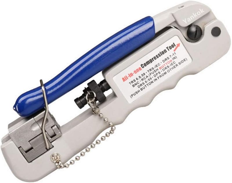 Photo 1 of  [Universal Coaxial Cable Crimper] for DRS/TRS RG6 RG7 RG11 RG59 F and 320QR Connectors RCA BNC IEC and TRS-RA (Right Angle) Connectors Coax Crimp Tool (Heavy-Duty Multi-Connector Compression)