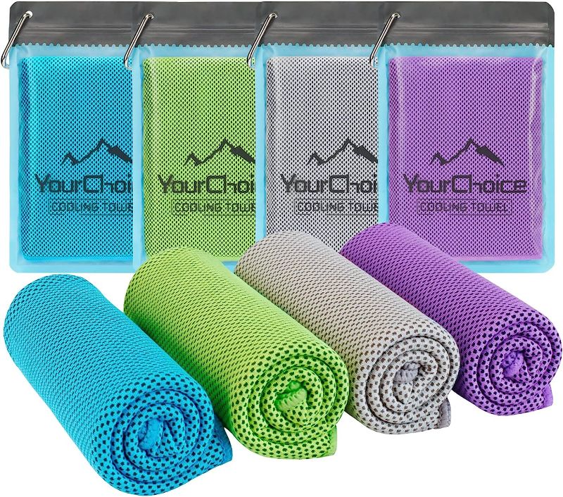 Photo 1 of Your Choice 4 Pack Cooling Towels for Neck and Face, Ideal Cooling Towels for Athletes, Instant Cool Towels for Workout Gym Yoga Golf Sports Outdoors - Turquoise/Green/Gray/Purple 