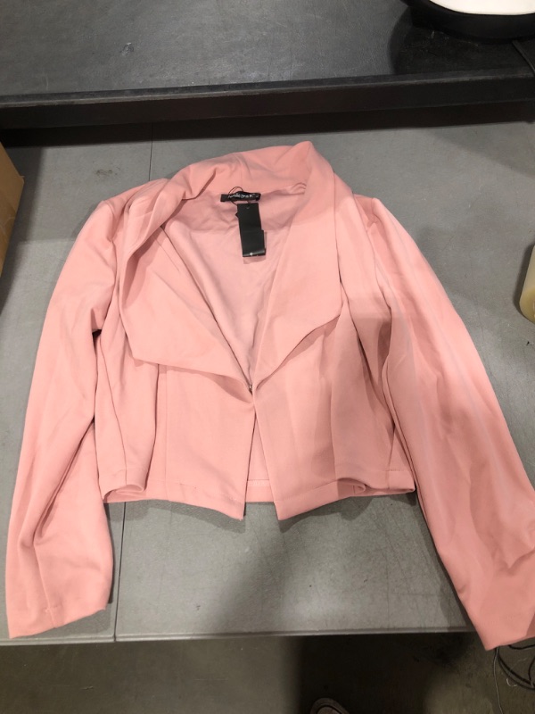 Photo 2 of Allegra K Women's Notched Lapel Ruched Sleeve Jackets Business Cropped Blazer Medium Pink