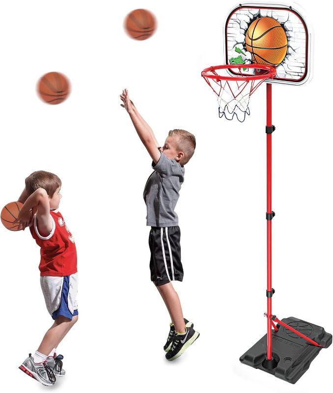 Photo 1 of Basketball Hoop for Toddlers Kids Outdoor Indoor with Adjustable Height 2.5 ft -5.1 ft, Toddler Basketball Games Portable Basketball Goals Outside Toys for Kids Boys Girls Yard Backyard Games 