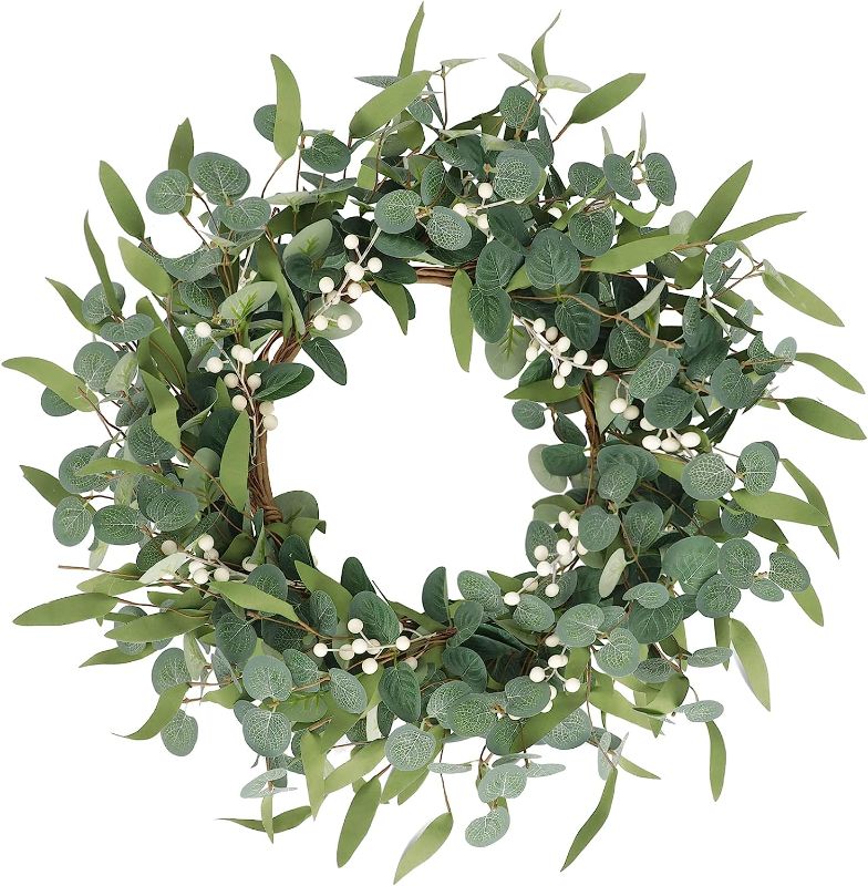 Photo 1 of  Artificial Eucalyptus Wreath for Front Door Fall Wreath Green Leaf Wreath for Window Home Porch Farmhouse Patio Garden Decor