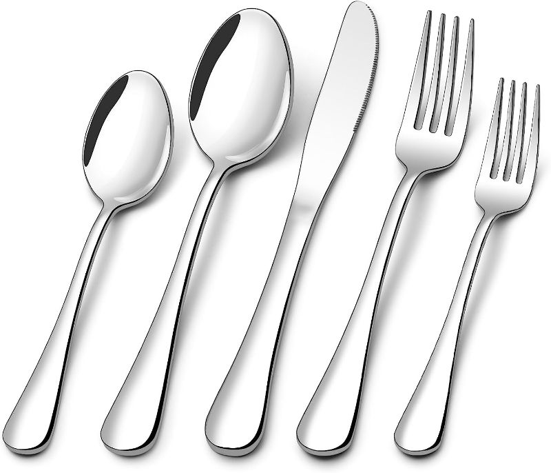 Photo 1 of 60 Piece Silverware Set for 12, Stainless Steel Flatware Set Tableware Set Inculde Forks Knives Spoons, Mirror Polished Cutlery Set for Home Kitchen and Restaurant Party, Dishwasher Safe
